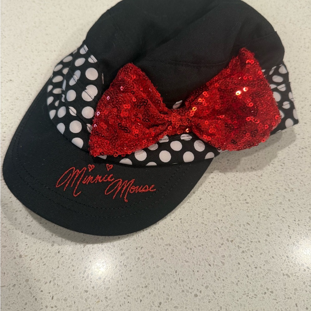 Minnie Mouse Black and Red Polka  Dot Cap sequins red bow